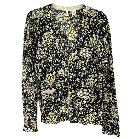 Anthropologie Moth,lightweight button floral sweater, black & yellow SZ M - Picture 1 of 11